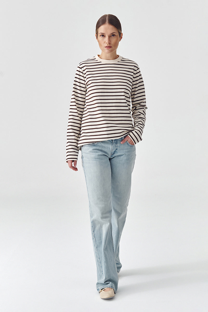 Longsleeve Lines classic - Crema brown