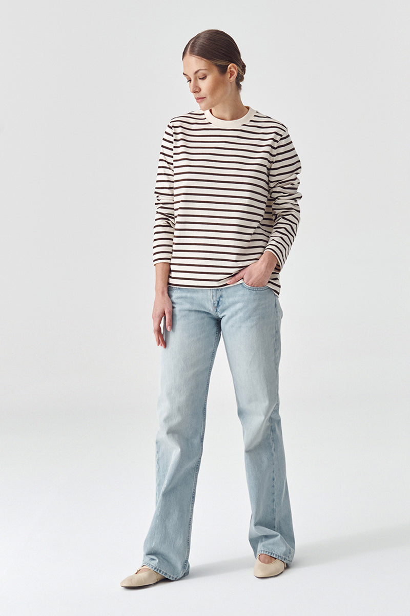 Longsleeve Lines classic - Crema brown