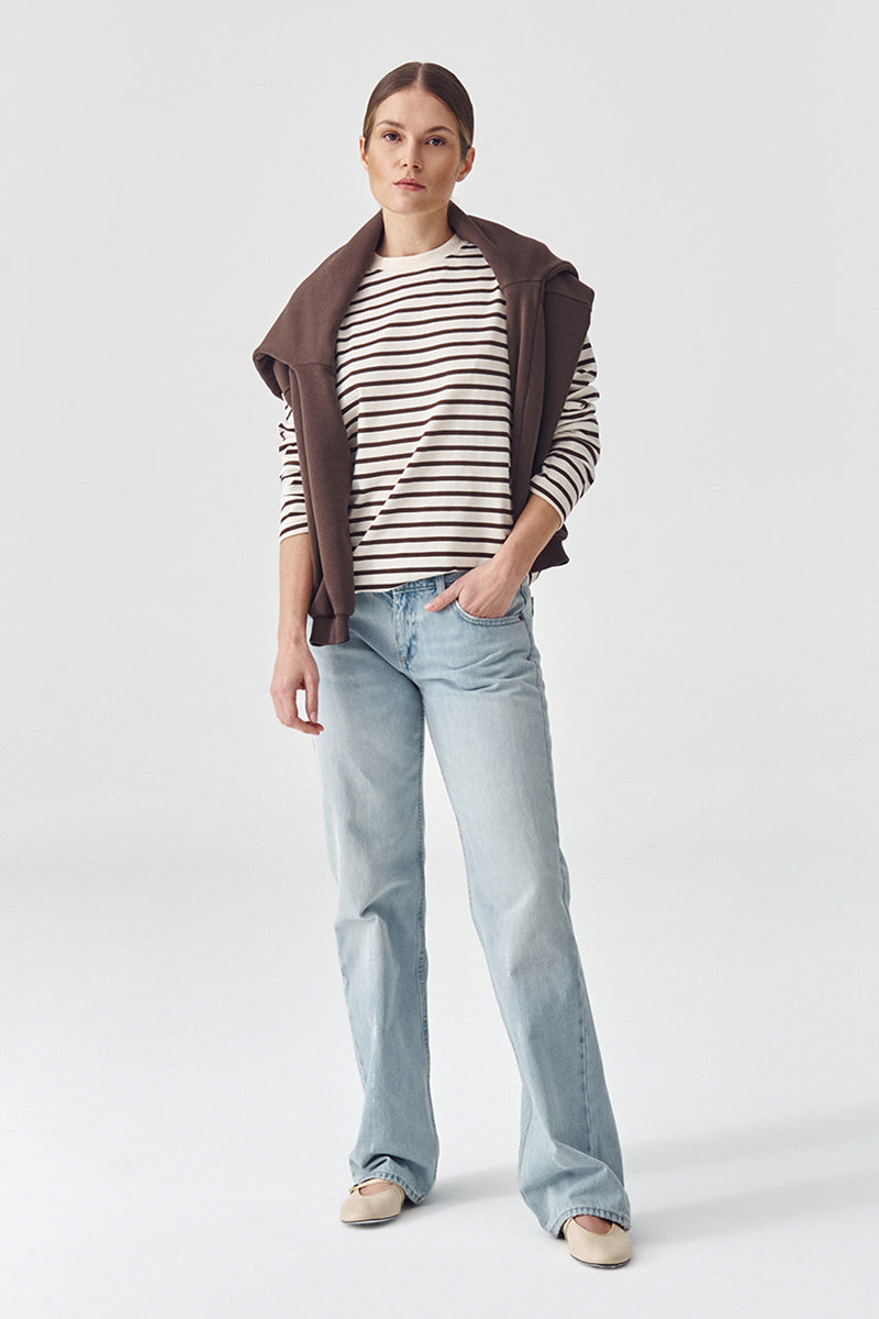 Longsleeve Lines classic - Crema brown