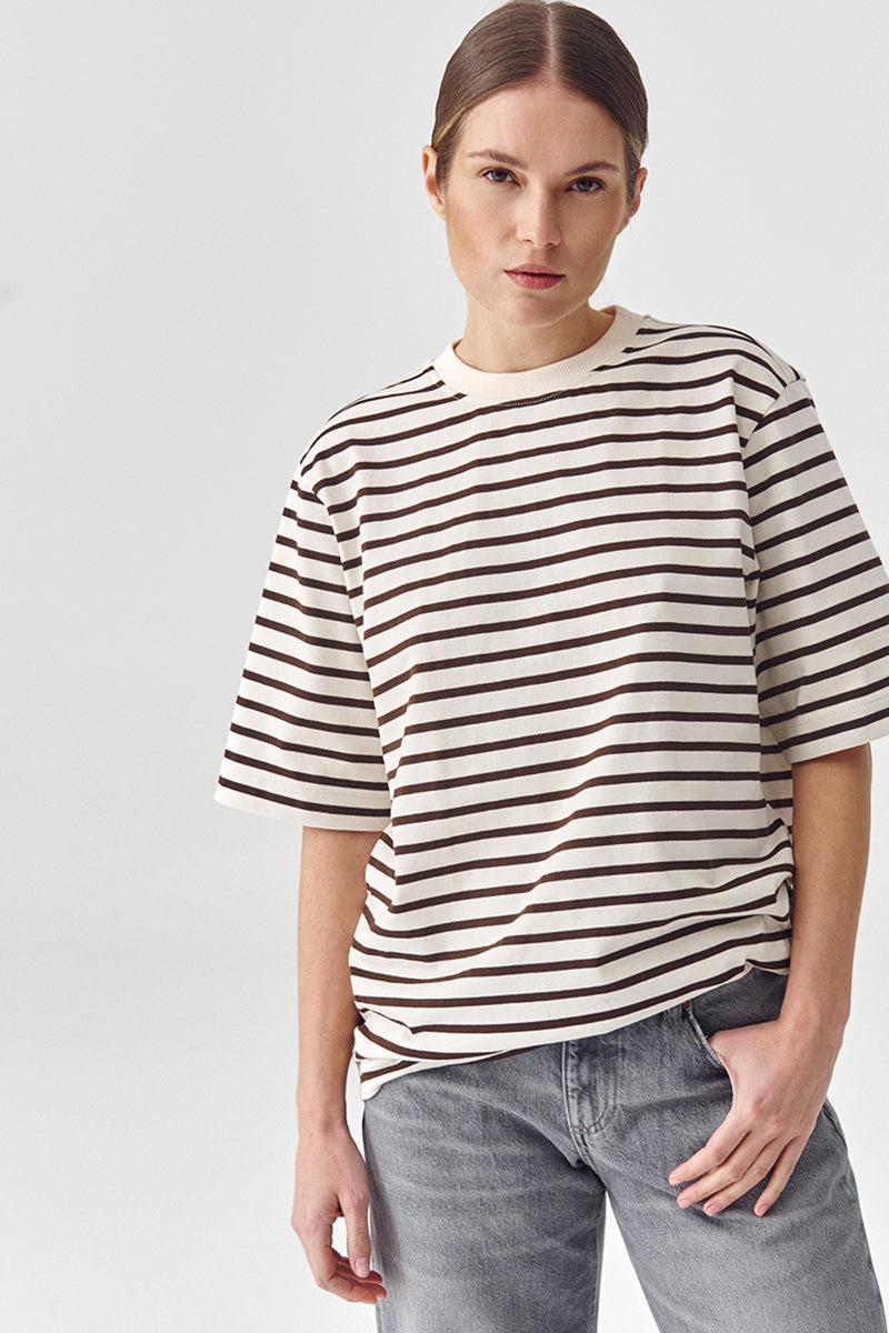 T-shirt Lines oversized - Crema brown