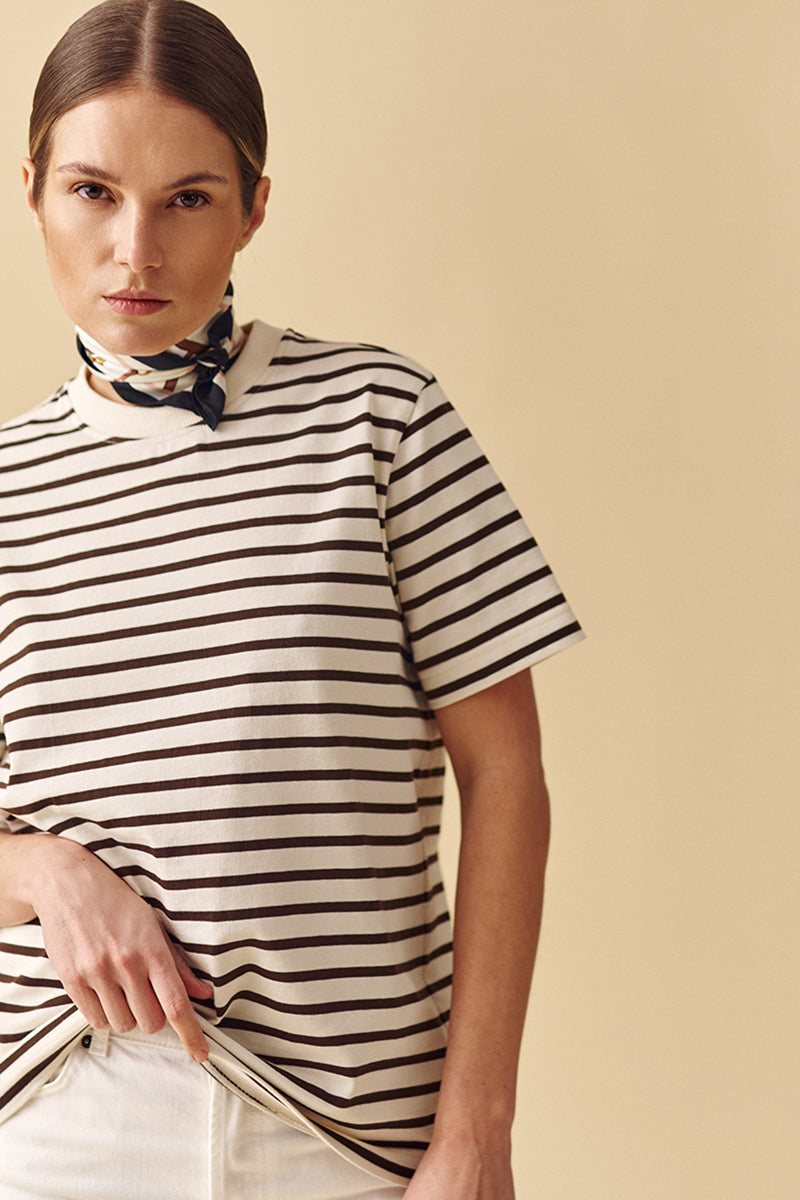 T-shirt Lines Classic - Crema brown