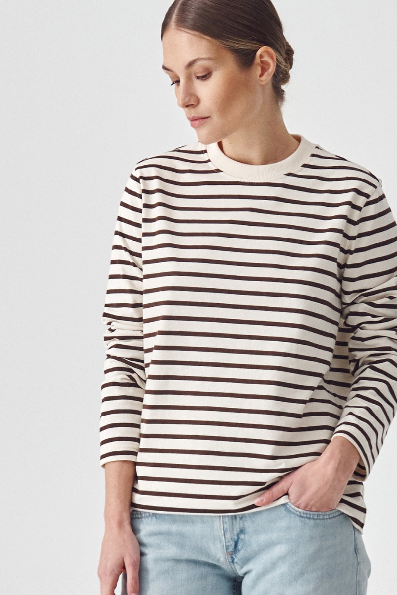 Longsleeve Lines classic - Crema brown