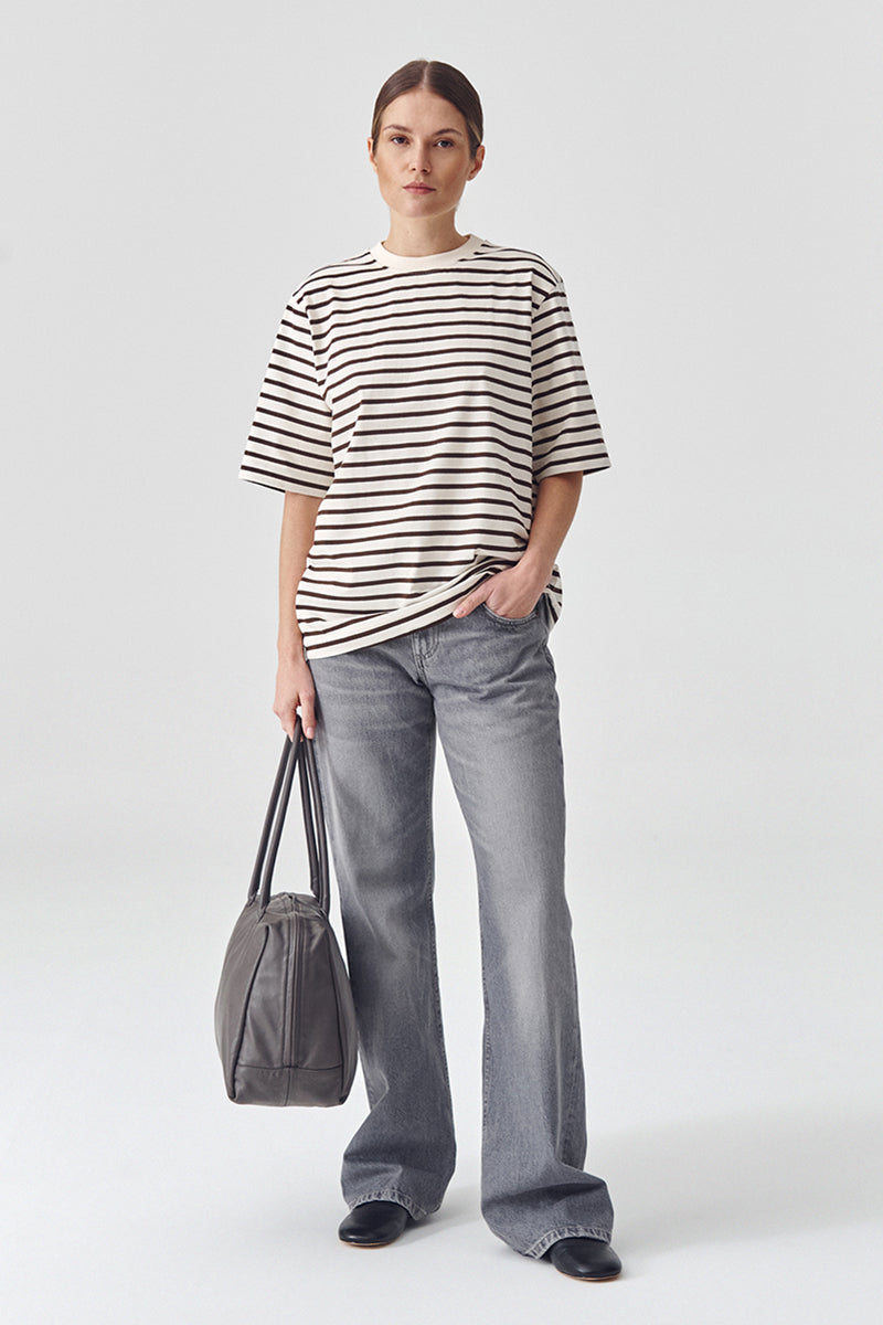 T-shirt Lines oversized - Crema brown