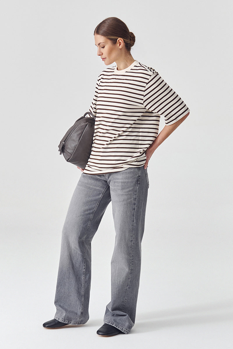 T-shirt Lines oversized - Crema brown